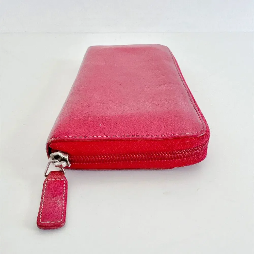 LEVENGER RED LEATHER ZIP-AROUND ACCORDION CONTINENTAL WALLET